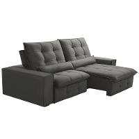 Sofá Retrátil Reclinável Para Sala 3 Lugares 210cm Curie F04 Veludo Cinza Escuro - Lyam Decor - 1