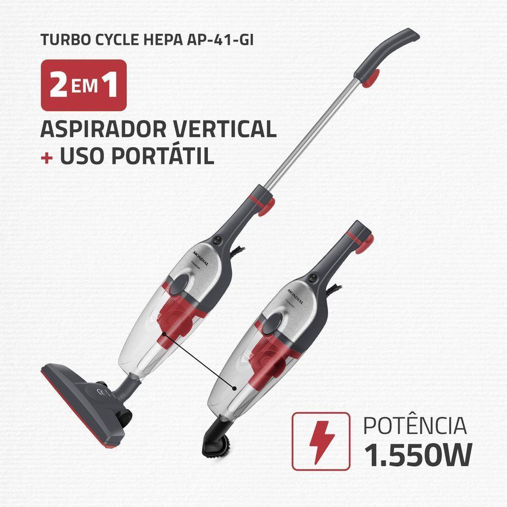 Aspirador De Pó Vertical Mondial Turbo Cycle HEPA AP-41-GI 1550W Cinza Com Inox 220V - 2