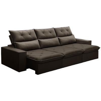 Sofá Retrátil Reclinável Para Sala 4 Lugares 290cm Aires F04 Veludo Marrom Escuro - Lyam Decor