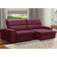 Sofá Retrátil Reclinável Para Sala 4 Lugares 270cm Niels F04 Veludo Vermelho - Lyam Decor - 2