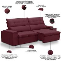 Sofá Retrátil Reclinável Para Sala 4 Lugares 270cm Niels F04 Veludo Vermelho - Lyam Decor