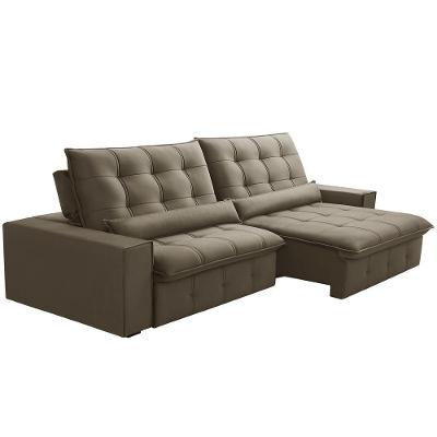 Sofá Retrátil Reclinável Para Sala 4 Lugares 290cm Curie F04 Veludo Marrom Claro - Lyam Decor