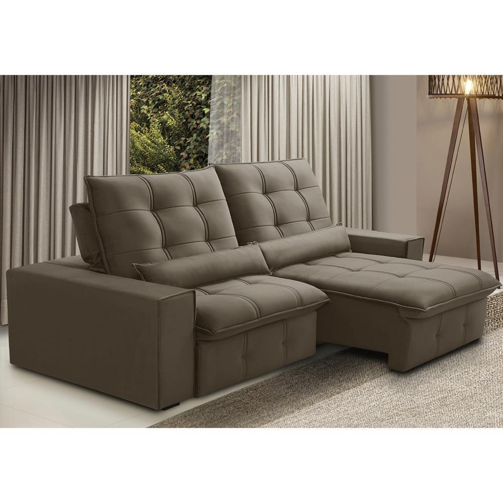 Sofá Retrátil Reclinável Para Sala 3 Lugares 230cm Curie F04 Veludo Marrom Claro - Lyam Decor - 2