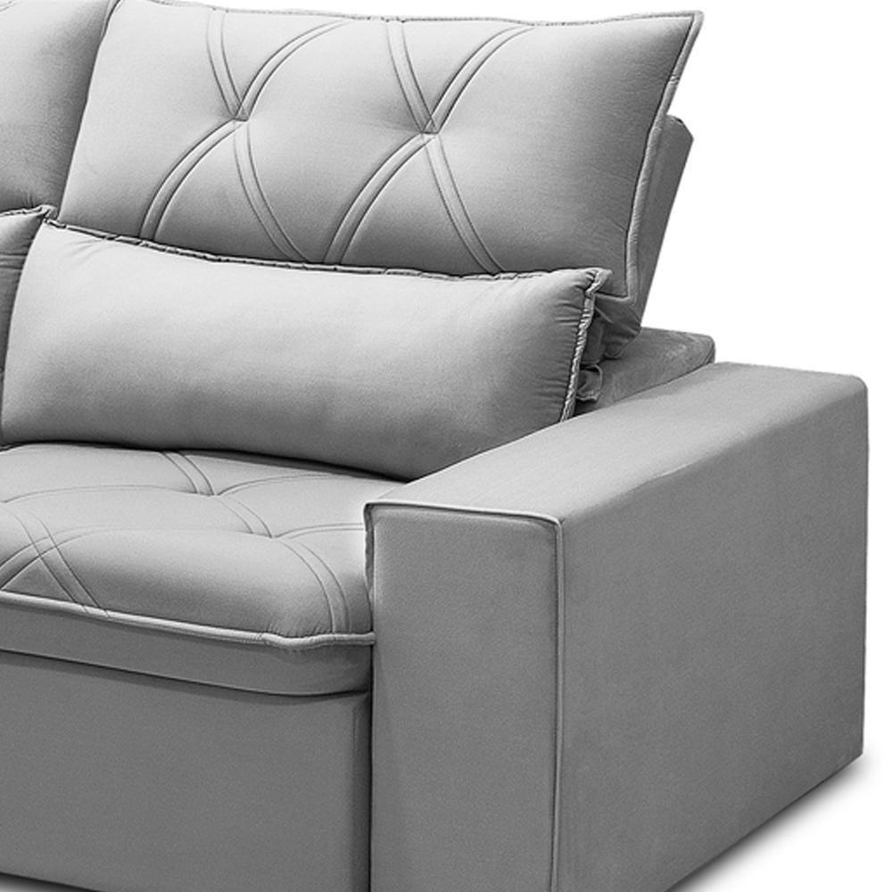 Sofá Retrátil Reclinável Para Sala 3 Lugares 230cm Aires F04 Veludo Cinza Claro - Lyam Decor - 3