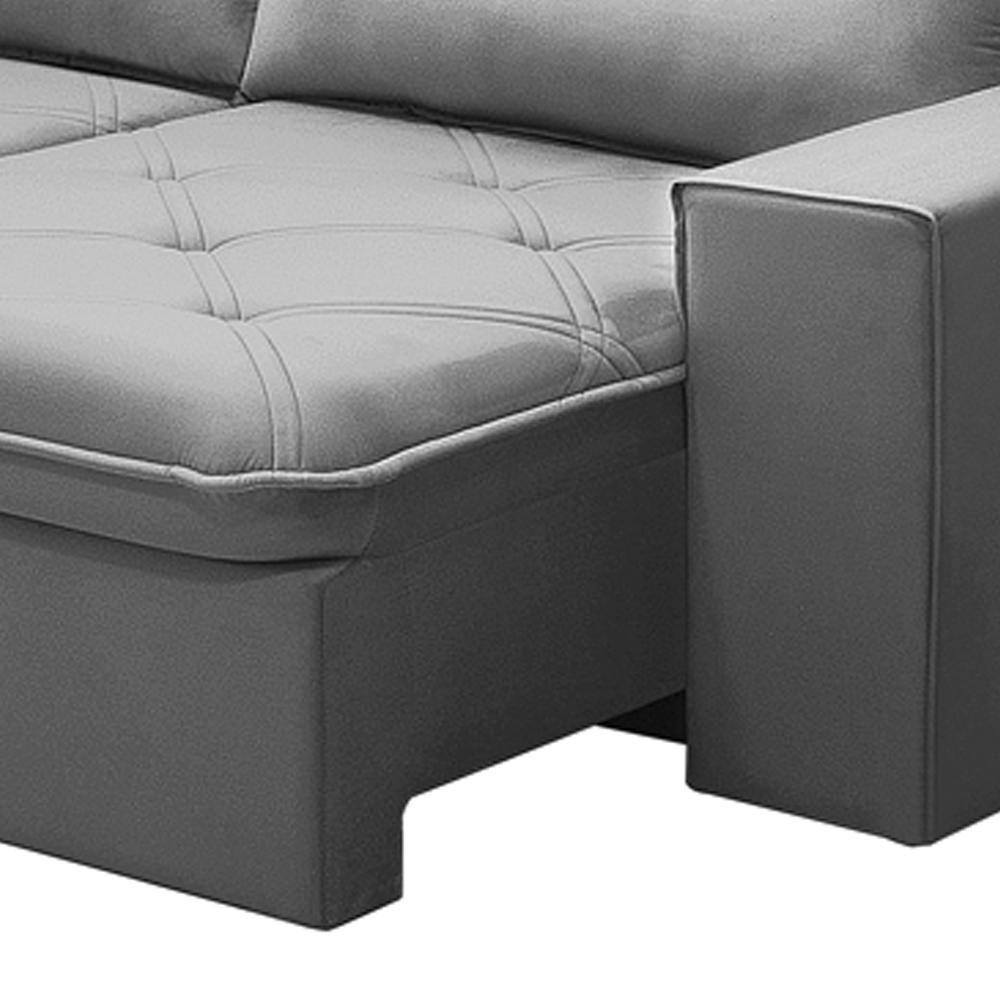 Sofá Retrátil Reclinável Para Sala 3 Lugares 230cm Aires F04 Veludo Cinza Claro - Lyam Decor - 6