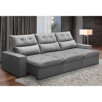 Sofá Retrátil Reclinável Para Sala 3 Lugares 230cm Aires F04 Veludo Cinza Claro - Lyam Decor - 2