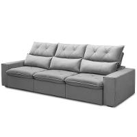 Sofá Retrátil Reclinável Para Sala 3 Lugares 230cm Aires F04 Veludo Cinza Claro - Lyam Decor - 5