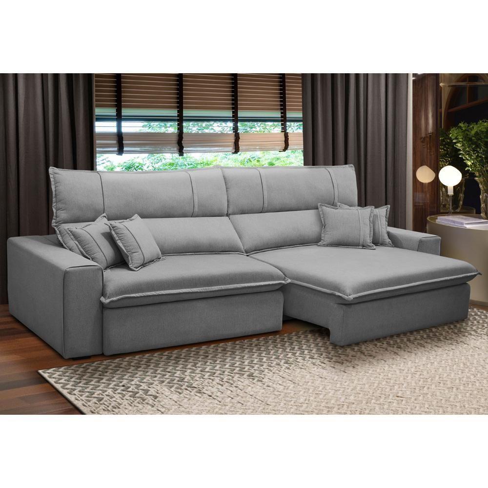 Sofá Retrátil Reclinável Para Sala 3 Lugares 230cm Aisha F04 Veludo Cinza Claro - Lyam Decor - 2