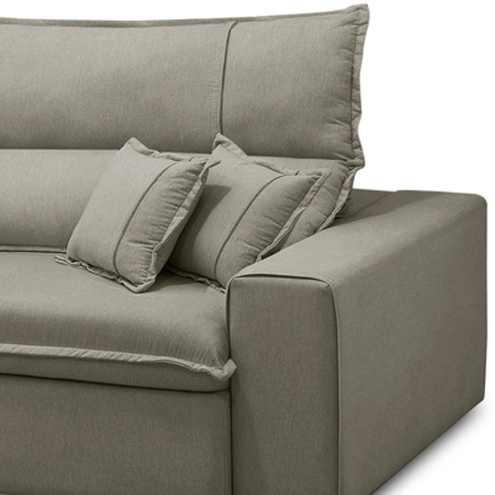 Sofá Retrátil Reclinável Para Sala 3 Lugares 250cm Aisha F04 Veludo Marrom Claro - Lyam Decor - 7