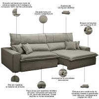 Sofá Retrátil Reclinável Para Sala 3 Lugares 250cm Aisha F04 Veludo Marrom Claro - Lyam Decor - 3