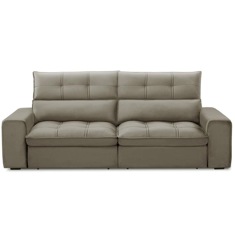 Sofá Retrátil Reclinável Para Sala 3 Lugares 230cm Asaph F04 Veludo Marrom Claro - Lyam Decor - 3