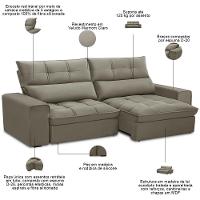 Sofá Retrátil Reclinável Para Sala 3 Lugares 230cm Asaph F04 Veludo Marrom Claro - Lyam Decor