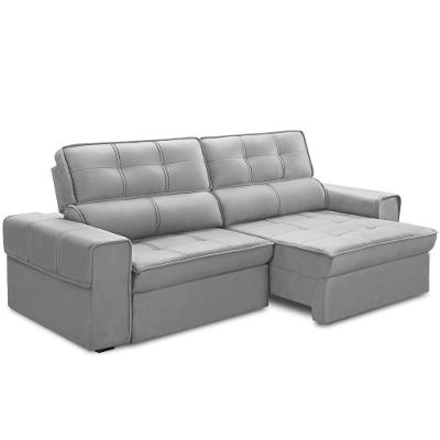 Sofá Retrátil Reclinável Para Sala 3 Lugares 210cm Samir F04 Veludo Cinza Claro - Lyam Decor