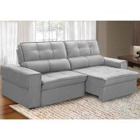 Sofá Retrátil Reclinável Para Sala 3 Lugares 210cm Samir F04 Veludo Cinza Claro - Lyam Decor - 2