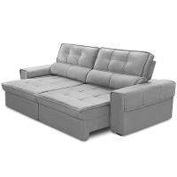 Sofá Retrátil Reclinável Para Sala 3 Lugares 210cm Samir F04 Veludo Cinza Claro - Lyam Decor - 6