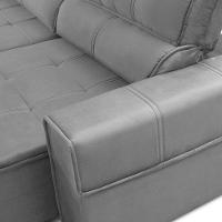 Sofá Retrátil Reclinável Para Sala 3 Lugares 210cm Samir F04 Veludo Cinza Claro - Lyam Decor - 8