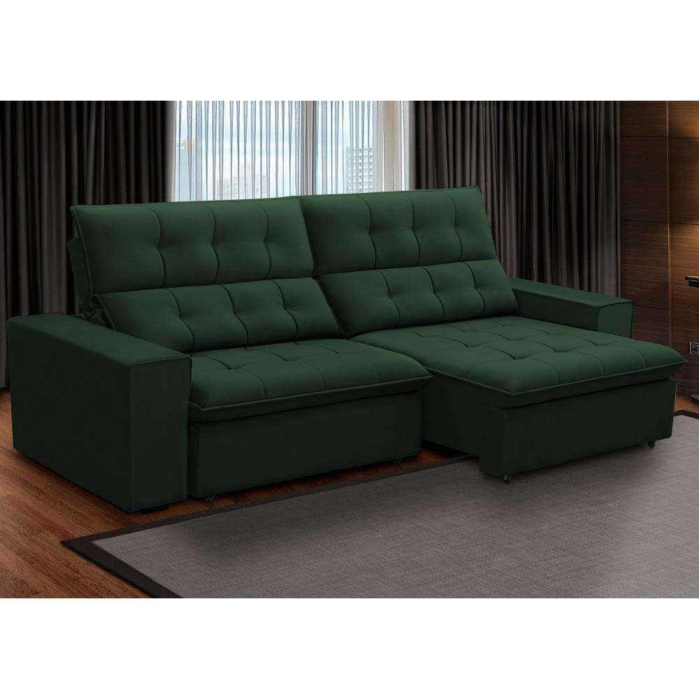 Sofá Retrátil Reclinável Para Sala 3 Lugares 250cm Vincent F04 Veludo Verde - Lyam Decor - 2