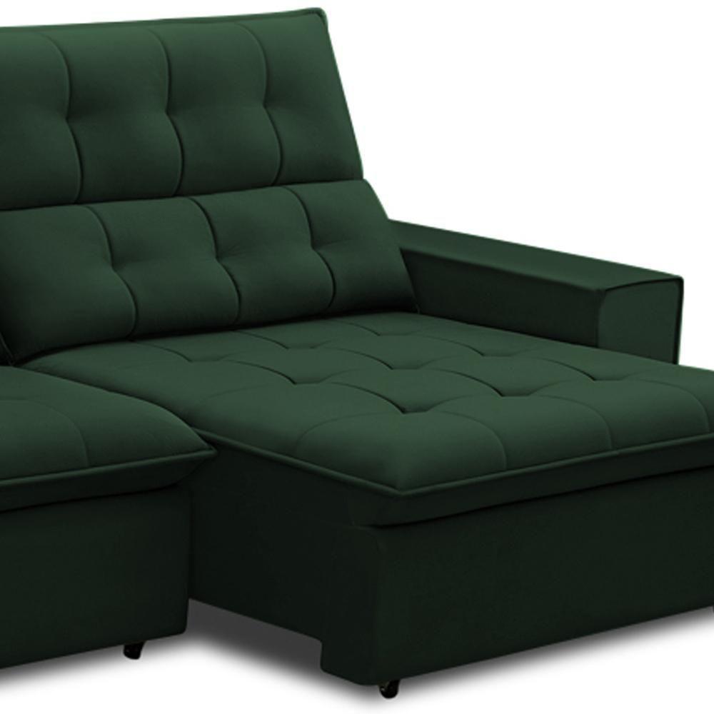 Sofá Retrátil Reclinável Para Sala 3 Lugares 250cm Vincent F04 Veludo Verde - Lyam Decor - 6