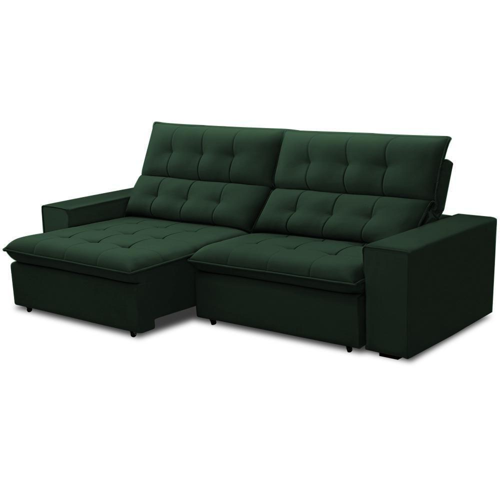 Sofá Retrátil Reclinável Para Sala 3 Lugares 250cm Vincent F04 Veludo Verde - Lyam Decor - 7