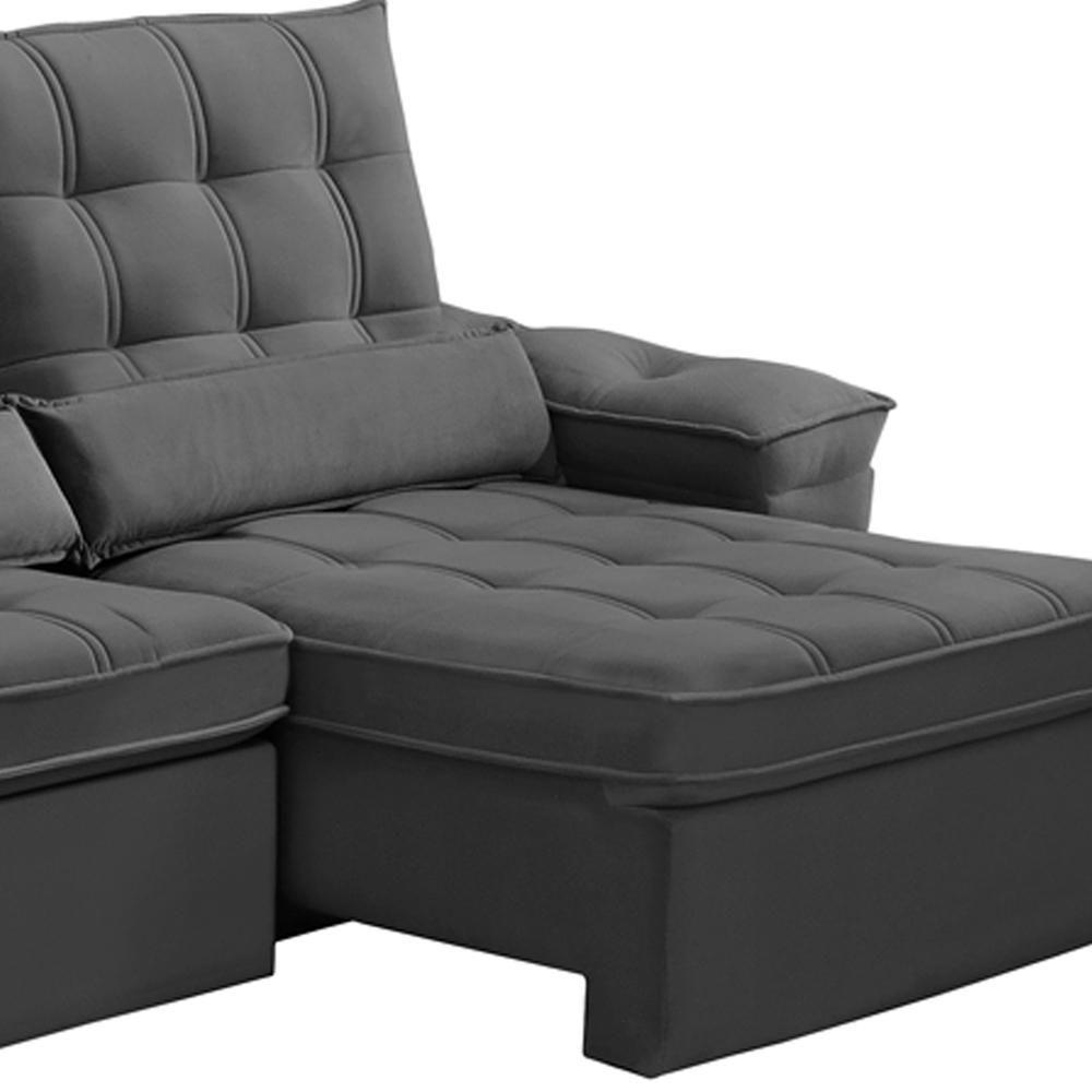 Sofá Retrátil Reclinável Para Sala 3 Lugares 250cm Maresi F04 Veludo Cinza Escuro - Lyam Decor - 6