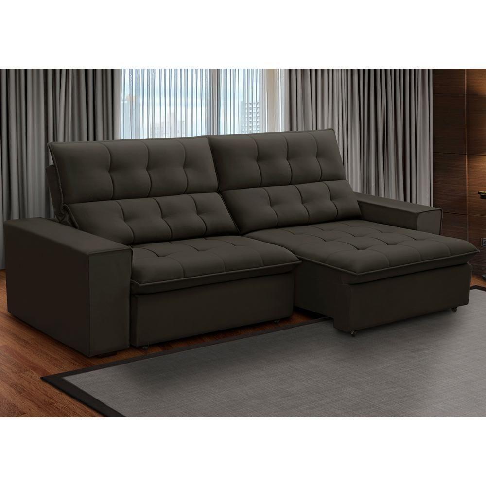 Sofá Retrátil Reclinável Para Sala 3 Lugares 250cm Vincent F04 Veludo Marrom Escuro - Lyam Decor - 2