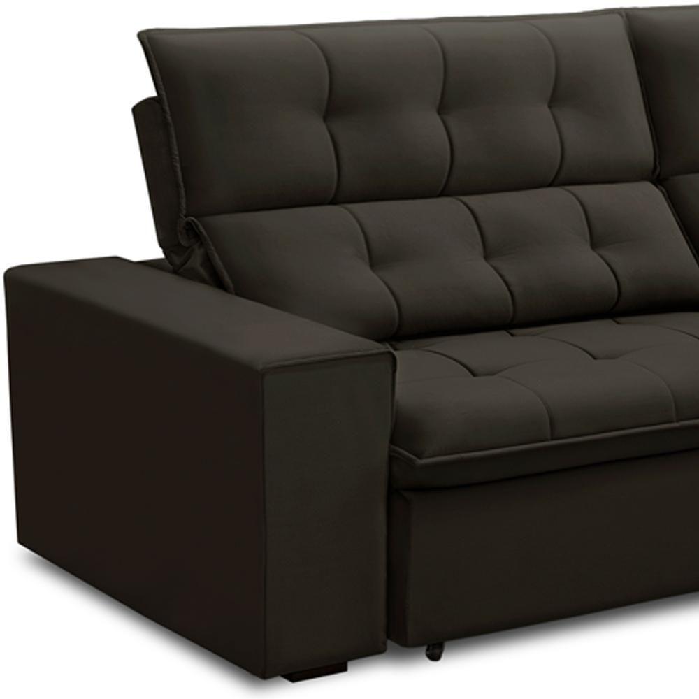 Sofá Retrátil Reclinável Para Sala 3 Lugares 250cm Vincent F04 Veludo Marrom Escuro - Lyam Decor - 9