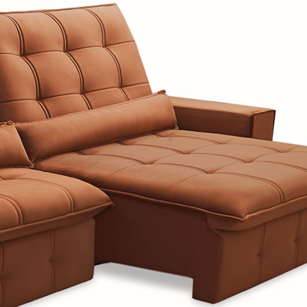 Sofá Retrátil Reclinável Para Sala 4 Lugares 290cm Curie F04 Veludo Terracota - Lyam Decor - 5