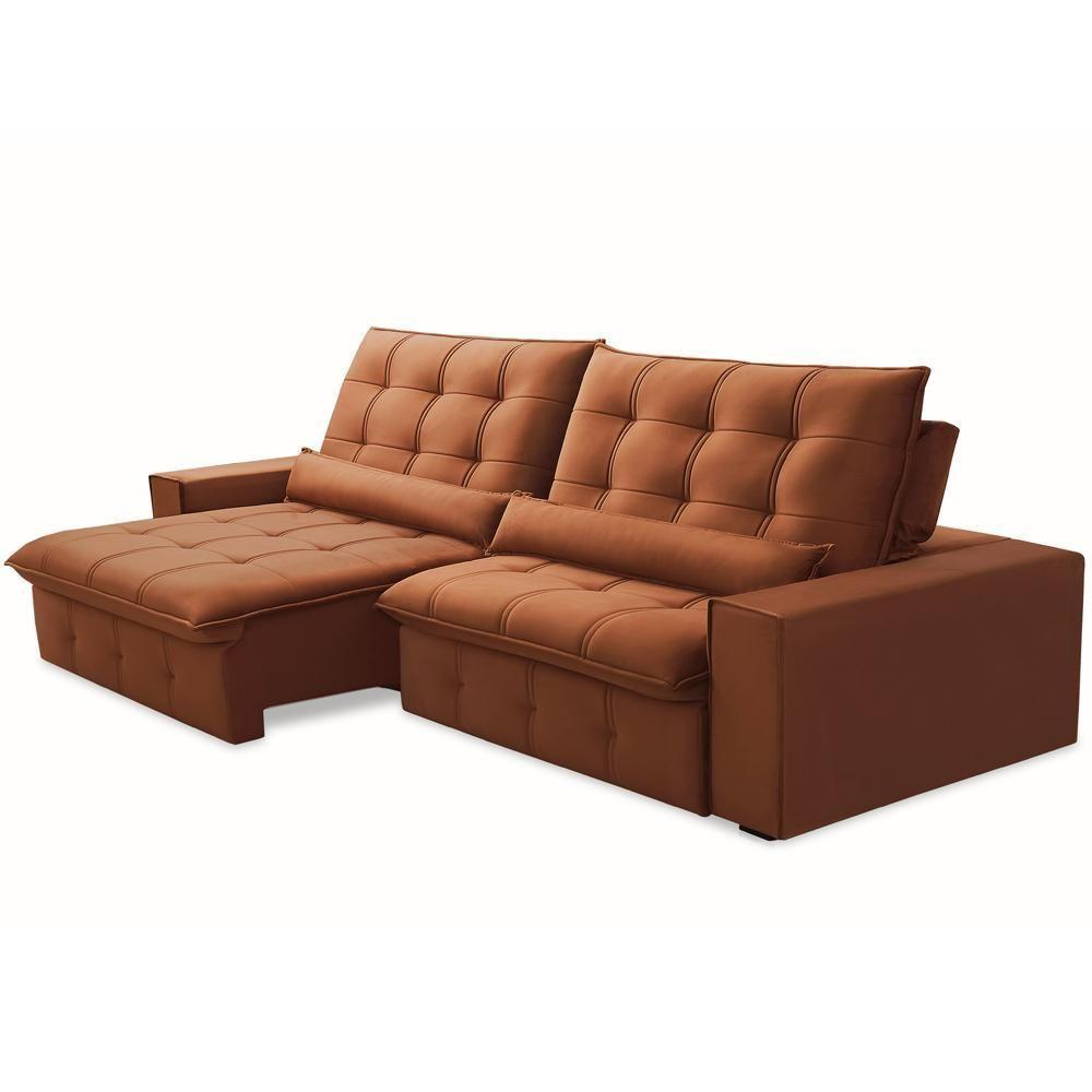 Sofá Retrátil Reclinável Para Sala 4 Lugares 290cm Curie F04 Veludo Terracota - Lyam Decor - 7