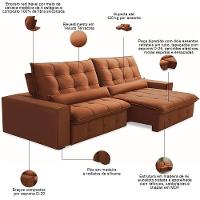 Sofá Retrátil Reclinável Para Sala 4 Lugares 290cm Curie F04 Veludo Terracota - Lyam Decor - 3
