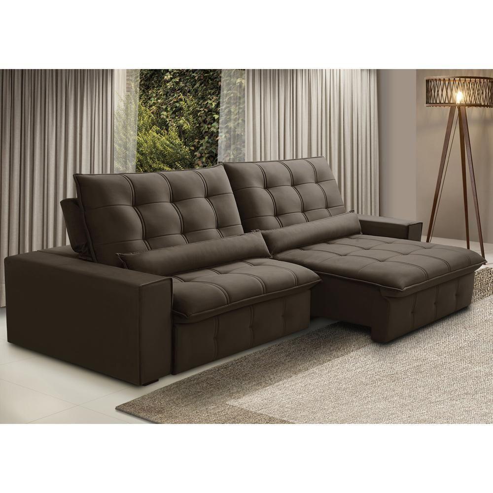 Sofá Retrátil Reclinável Para Sala 4 Lugares 290cm Curie F04 Veludo Marrom Escuro - Lyam Decor - 2