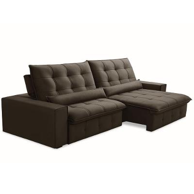 Sofá Retrátil Reclinável Para Sala 4 Lugares 290cm Curie F04 Veludo Marrom Escuro - Lyam Decor