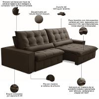 Sofá Retrátil Reclinável Para Sala 4 Lugares 290cm Curie F04 Veludo Marrom Escuro - Lyam Decor - 3