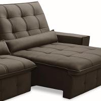Sofá Retrátil Reclinável Para Sala 4 Lugares 290cm Curie F04 Veludo Marrom Escuro - Lyam Decor - 5