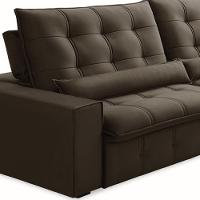 Sofá Retrátil Reclinável Para Sala 4 Lugares 290cm Curie F04 Veludo Marrom Escuro - Lyam Decor - 6