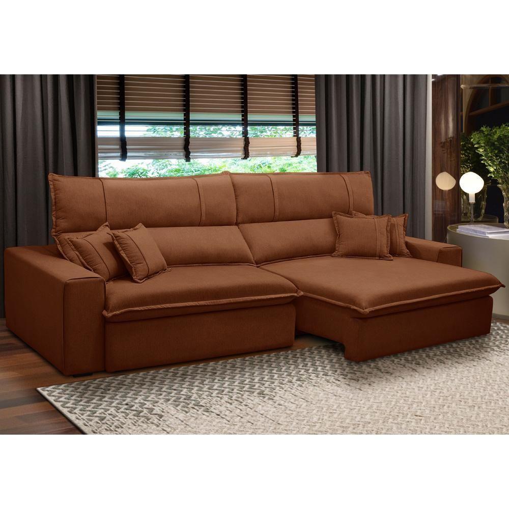 Sofá Retrátil Reclinável Para Sala 3 Lugares 250cm Aisha F04 Veludo Terracota - Lyam Decor - 2