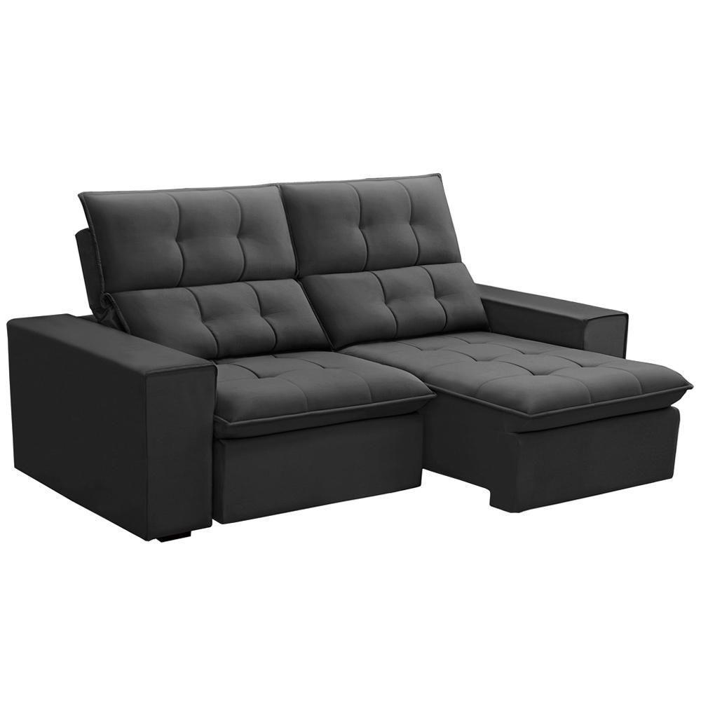 Sofá Retrátil Reclinável Para Sala 3 Lugares 230cm Vincent F04 Veludo Cinza Escuro - Lyam Decor - 1