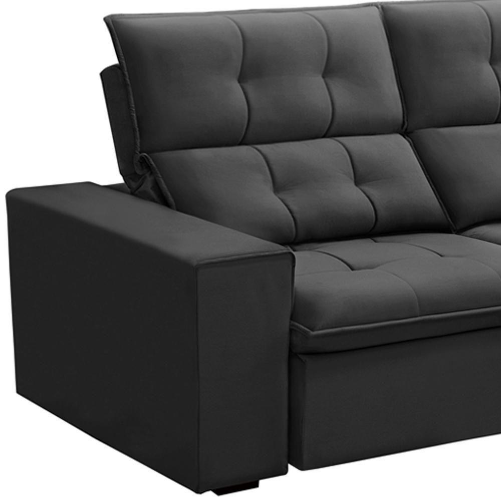 Sofá Retrátil Reclinável Para Sala 3 Lugares 230cm Vincent F04 Veludo Cinza Escuro - Lyam Decor - 5