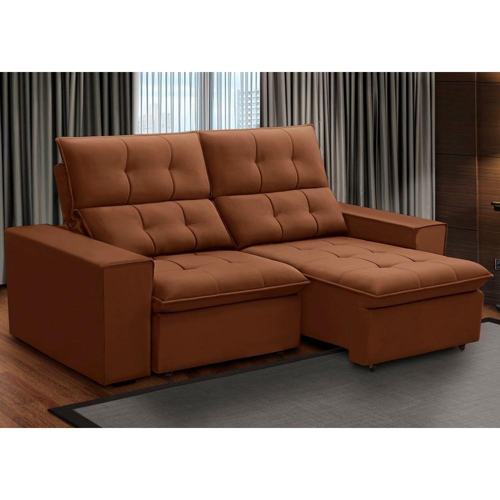 Sofá Retrátil Reclinável Para Sala 3 Lugares 230cm Vincent F04 Veludo Terracota - Lyam Decor - 2