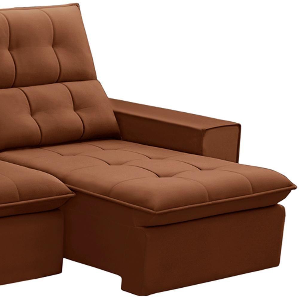 Sofá Retrátil Reclinável Para Sala 3 Lugares 230cm Vincent F04 Veludo Terracota - Lyam Decor - 5