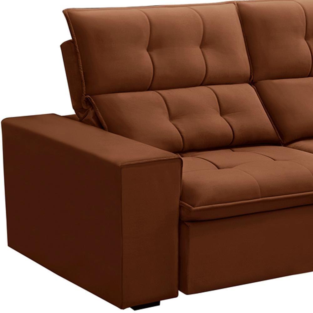Sofá Retrátil Reclinável Para Sala 3 Lugares 230cm Vincent F04 Veludo Terracota - Lyam Decor - 6