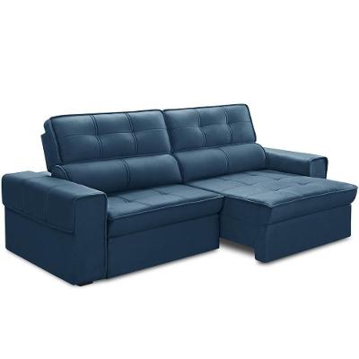 Sofá Retrátil Reclinável Para Sala 3 Lugares 250cm Samir F04 Veludo Azul - Lyam Decor