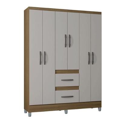 Guarda Roupa Casal Capri 6 Portas de Bater 2 Gavetas Castanho-Off White MDP