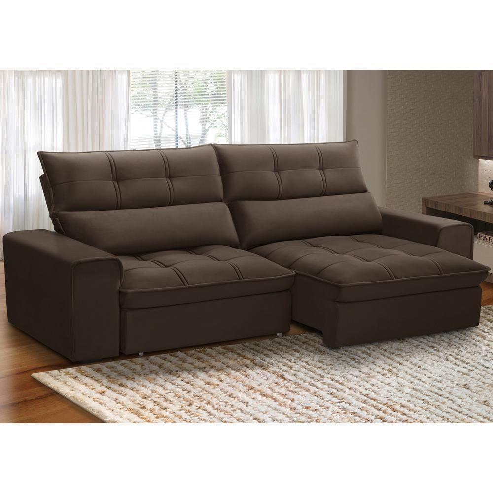 Sofá Retrátil Reclinável Para Sala 3 Lugares 250cm Asaph F04 Veludo Marrom - Lyam Decor - 2