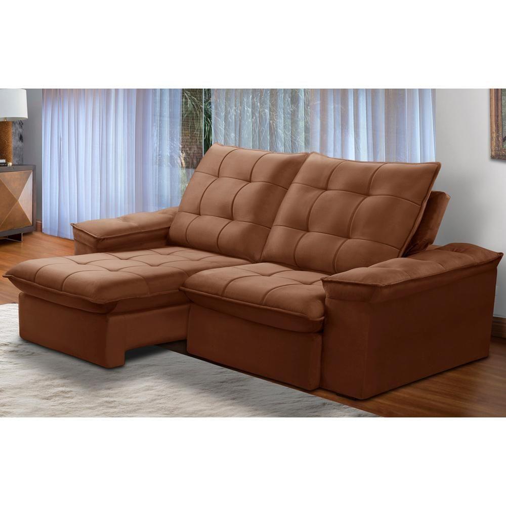 Sofá Retrátil Reclinável Para Sala 3 Lugares 230cm Nijma F04 Veludo Terracota - Lyam Decor - 2