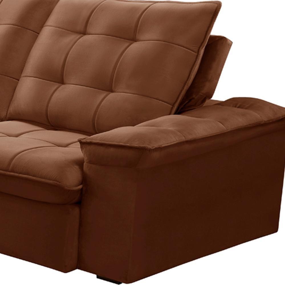 Sofá Retrátil Reclinável Para Sala 3 Lugares 230cm Nijma F04 Veludo Terracota - Lyam Decor - 7