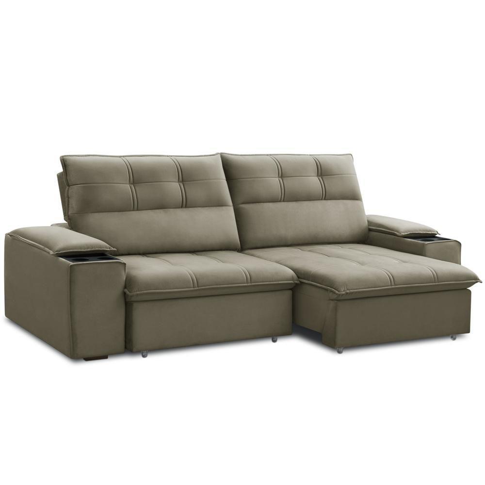 Sofá Retrátil Reclinável Para Sala 3 Lugares 230cm Zayn F04 Veludo Marrom Claro - Lyam Decor - 1