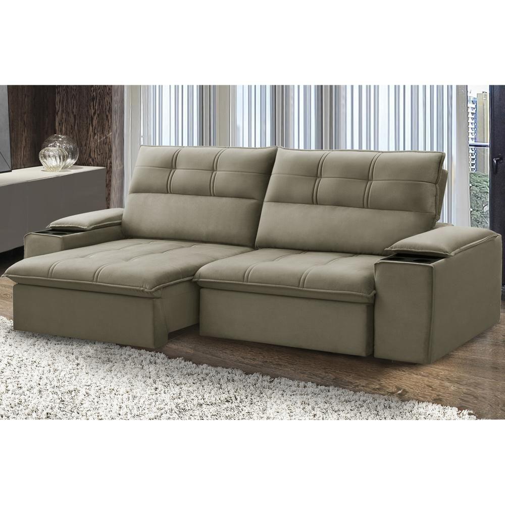 Sofá Retrátil Reclinável Para Sala 3 Lugares 230cm Zayn F04 Veludo Marrom Claro - Lyam Decor - 2