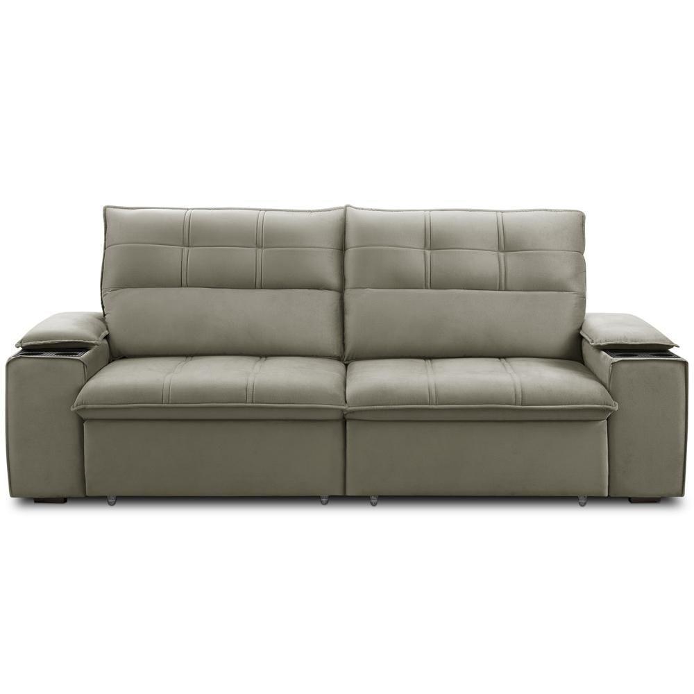 Sofá Retrátil Reclinável Para Sala 3 Lugares 230cm Zayn F04 Veludo Marrom Claro - Lyam Decor - 3