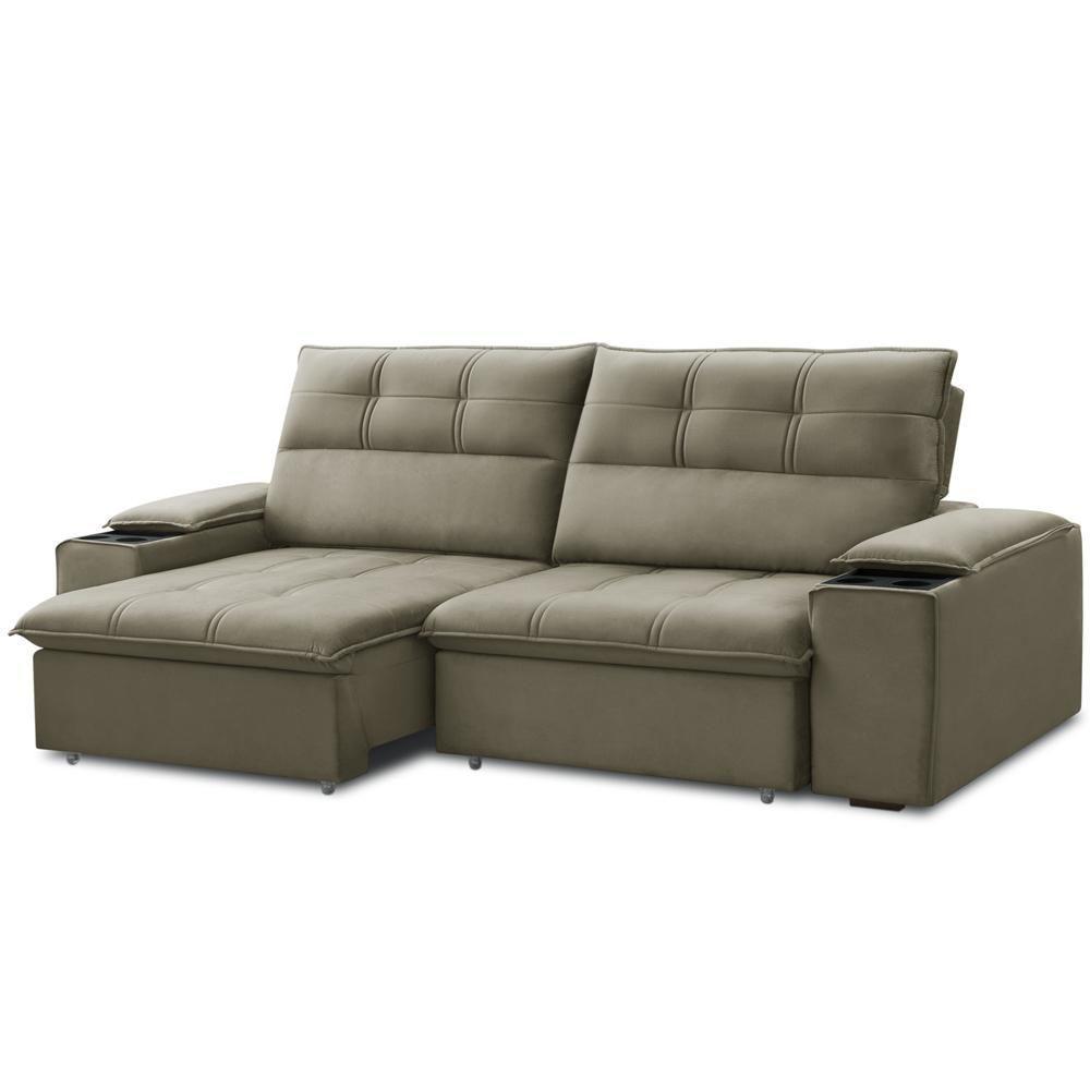 Sofá Retrátil Reclinável Para Sala 3 Lugares 230cm Zayn F04 Veludo Marrom Claro - Lyam Decor - 6