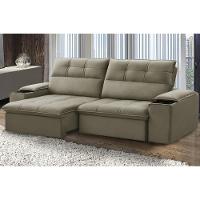 Sofá Retrátil Reclinável Para Sala 3 Lugares 230cm Zayn F04 Veludo Marrom Claro - Lyam Decor - 2